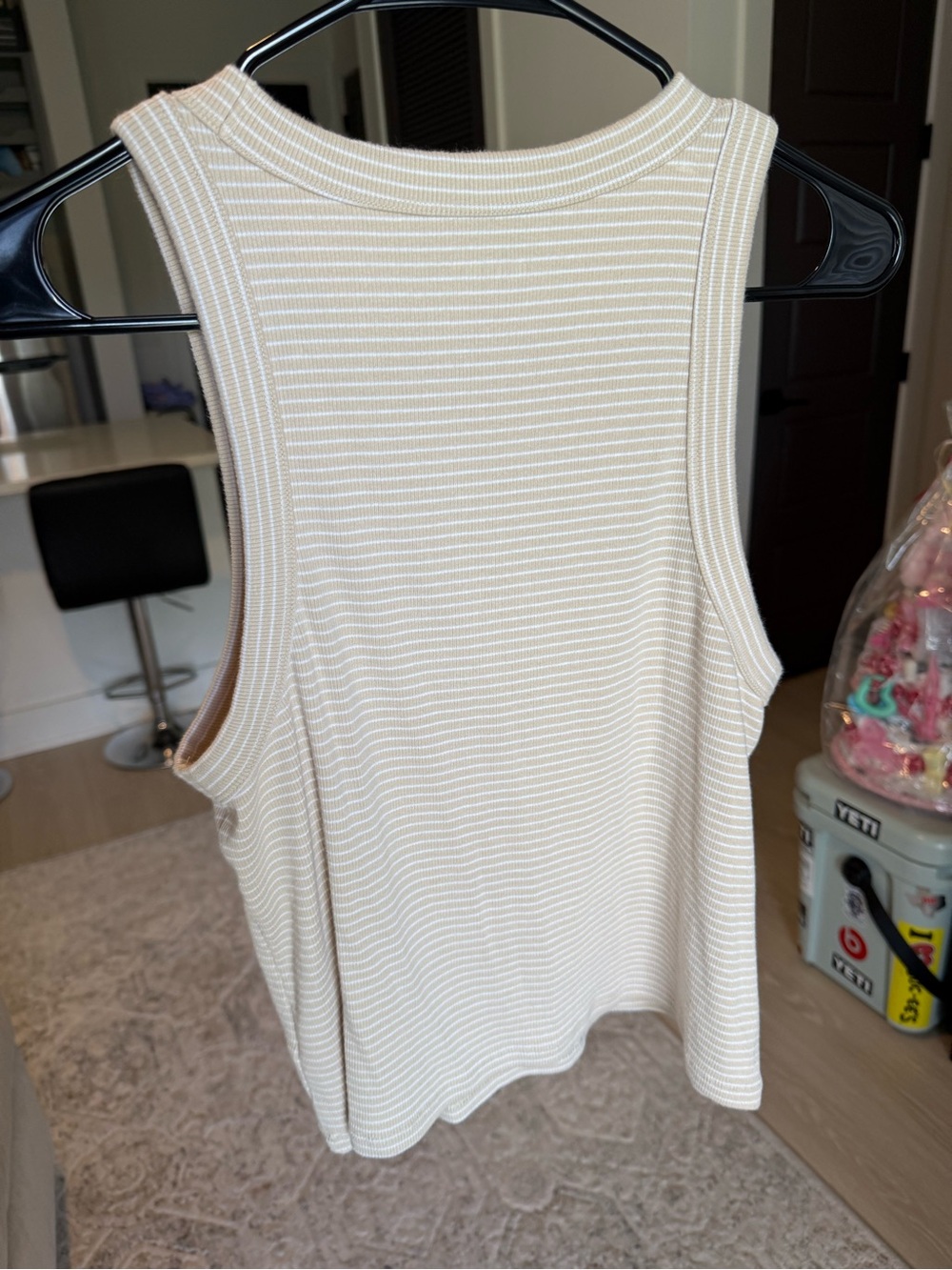 Old Navy Women's Beige Cream Striped Ribbed Tank - Picture 2 of 5